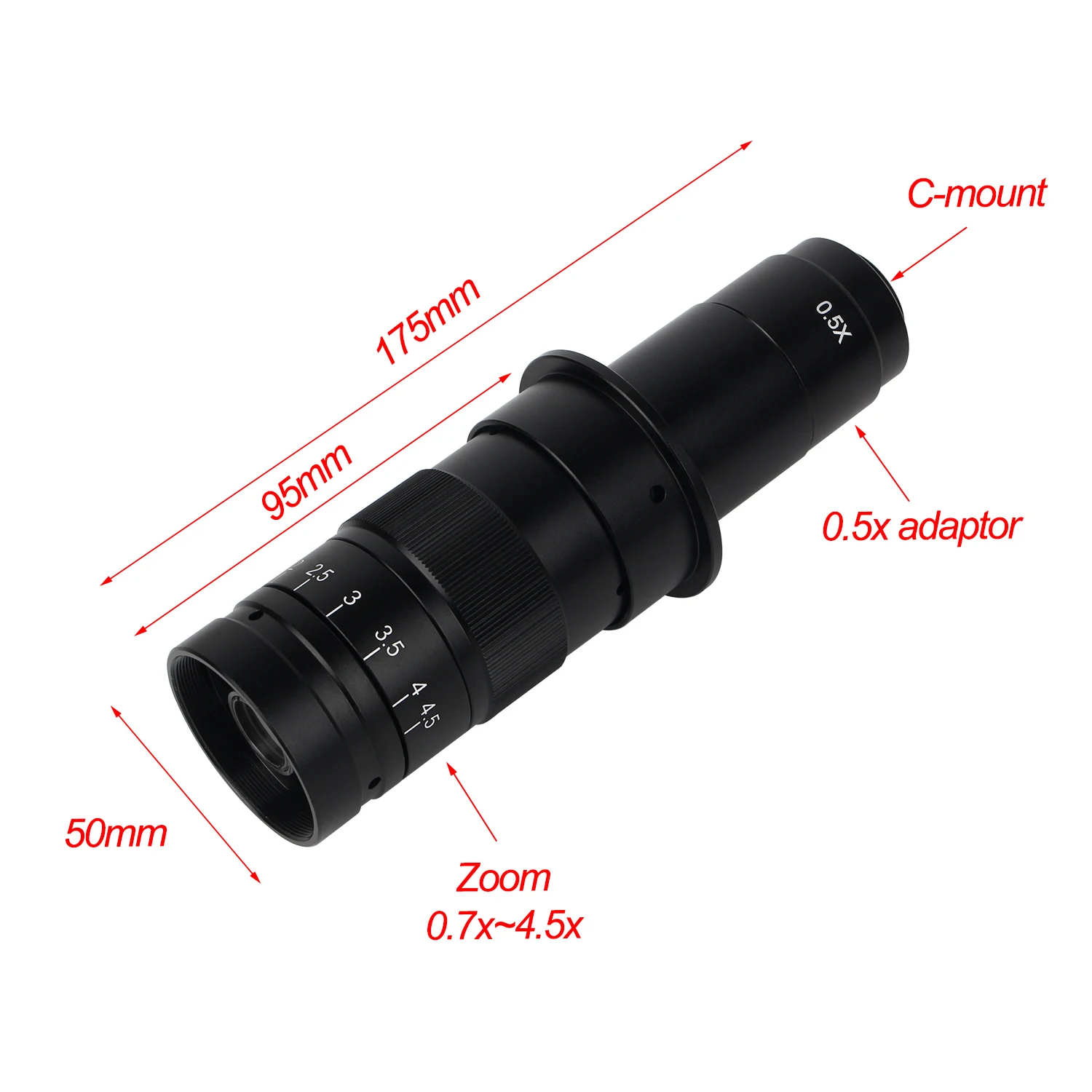 Obiettivo per fotocamera per microscopio video ad alta definizione con zoom regolabile industriale 180X CS C