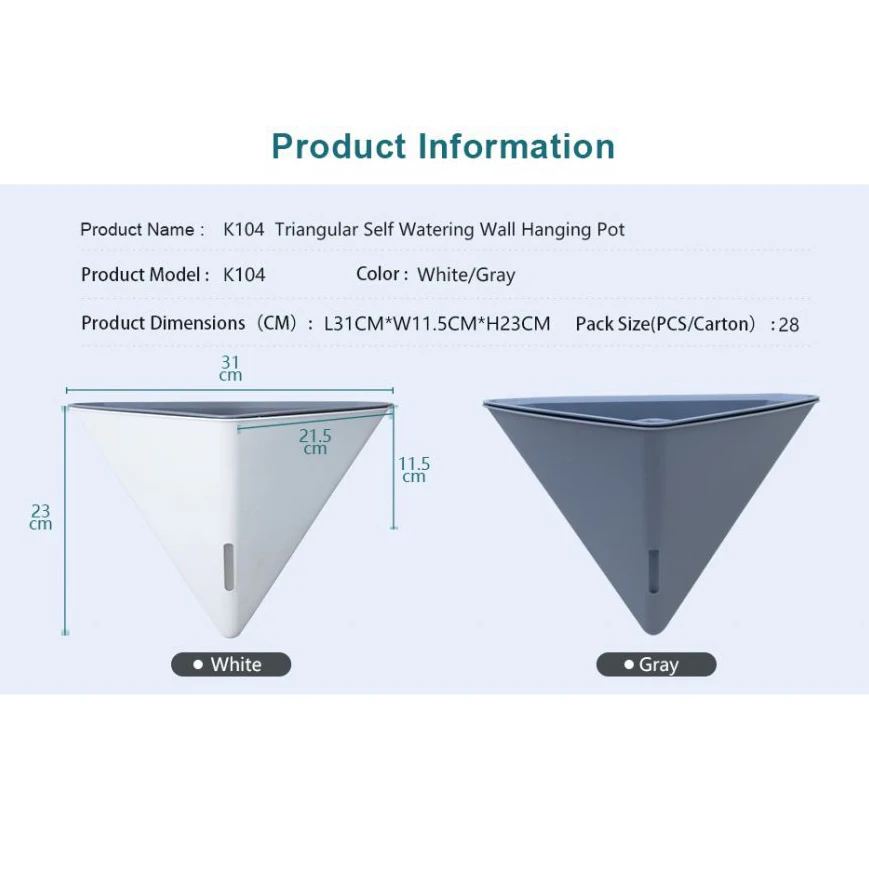 Vasi da fiori triangolari montati a parete alla moda, lavabo sospeso con irrigazione automatica per piante, vaso da fiori pigro, accessori per ufficio, casa, giardino