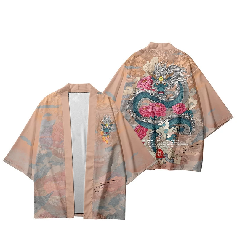 Traditional Samurai Kimono Men Japanese Anime Dragon Print Cosplay Haori boys girls Cardigan Yukata Shirt Summer Robe