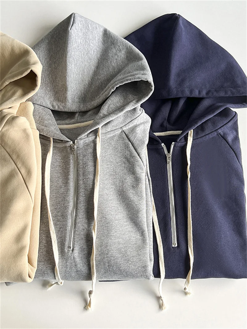 Women's Drawstring Hoodie Big Pocket Long Sleeve Solid Color Loose Ladies Casual Pullover Sweatshirt Top Autumn and Winter