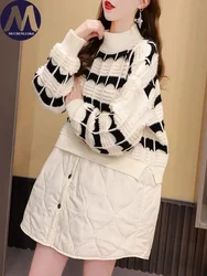 Women's Half High Collar Mid Length Knitted Pullovers, Loose Casual Sweaters, Autumn, Winter, New Korean Fashion