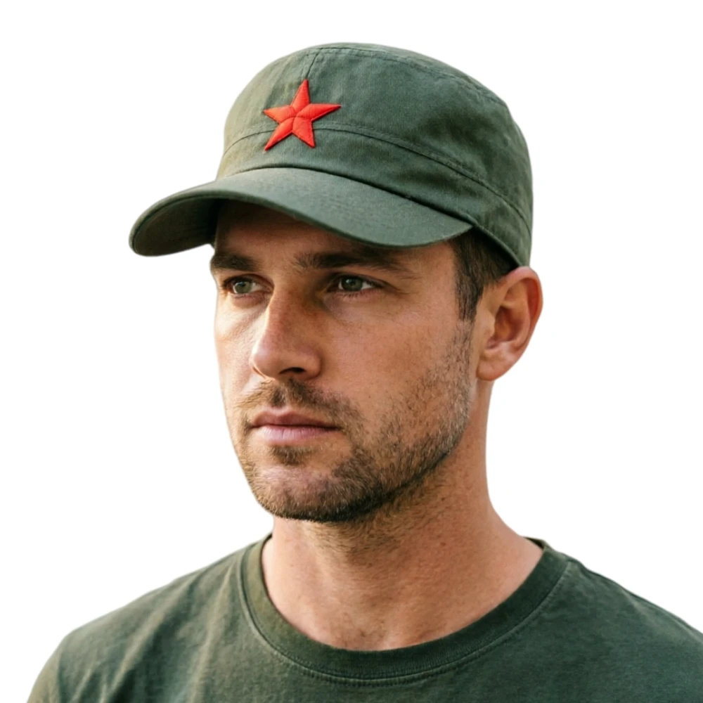 Classic Fitted Red Star Military Caps Unisex Adjustable Sunscreen Army Hats For Outdoor Sports
