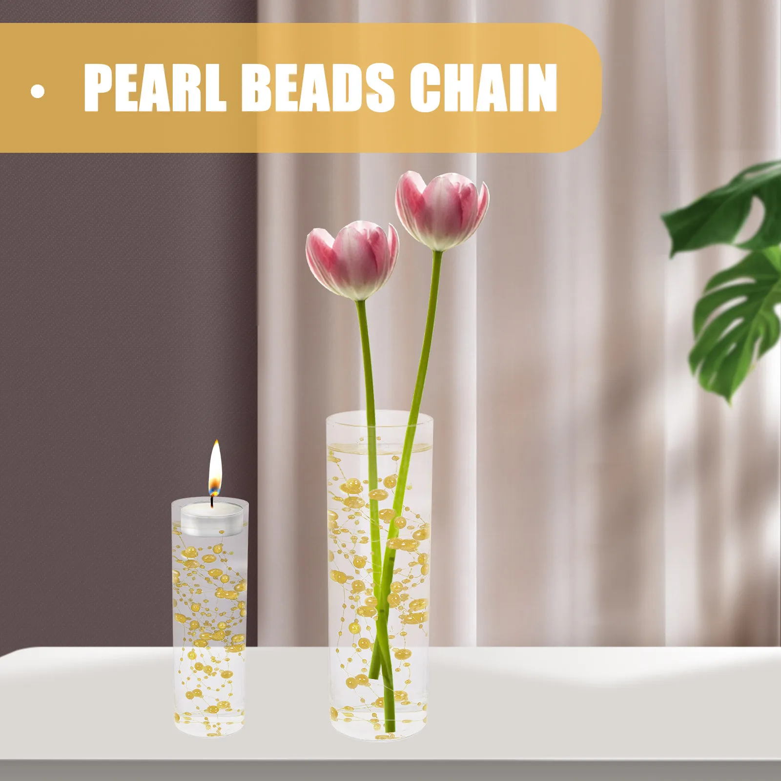30Pcs Artificial Pearl String Wedding Artificial Pearls Chain String Beads Strand for Wedding Bouquet Centerpiece Floral Vase