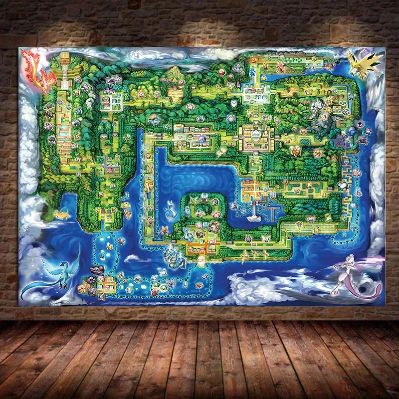 

Pokemon Kanto Map Poster Japanese Anime Game Canvas Painting Wall Art Pictures Mural Living Room Decor Home Decor