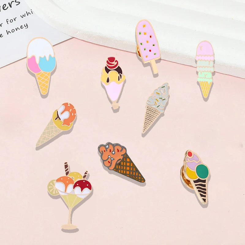 10 alfileres bonitos de helado para mujer, broches de dibujos animados, insignias de paleta dulce de Color caramelo, suéter, solapa, joyería de fiesta, regalos para niños