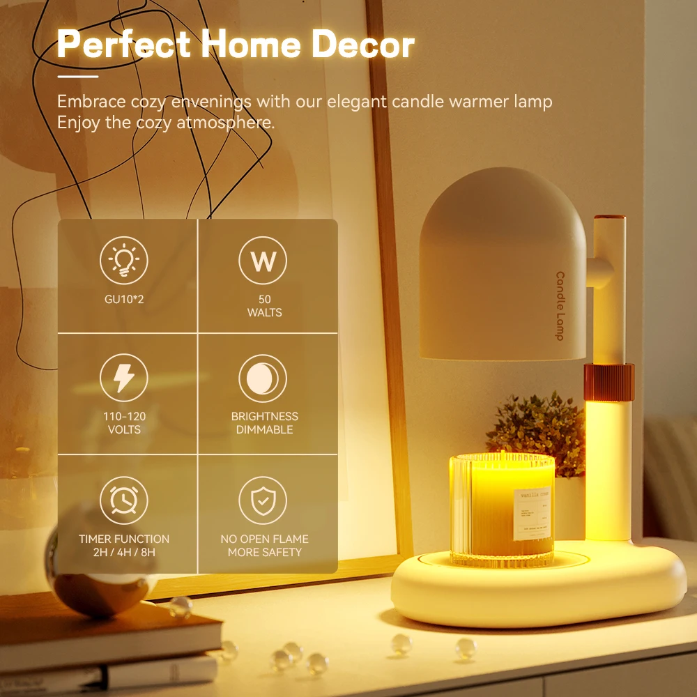 Dimmable Candle Warmer Lamp for Bedroom Scented Aroma Candle Melting Wax with Halogen Bulb EU/US Plug Light Control
