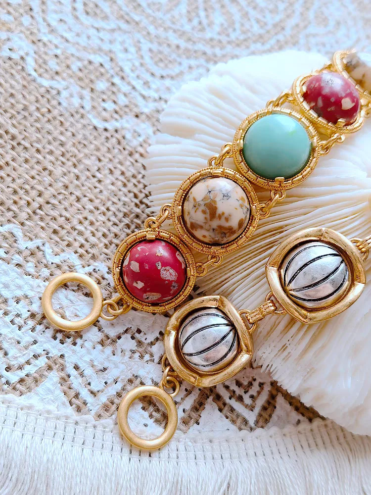 Brass With 18K Gold Natural Stone Beads Bracelet Bangle Women Men Lover Jewelry Designer T Show Runway Gown INS Japan Korean
