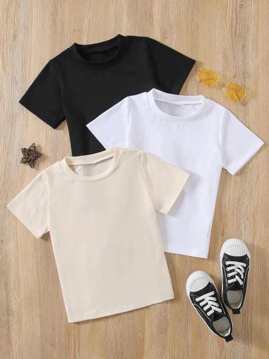 

3-Pack Kids Solid Color Round Neck Short Sleeve T-Shirts for Casual Wear