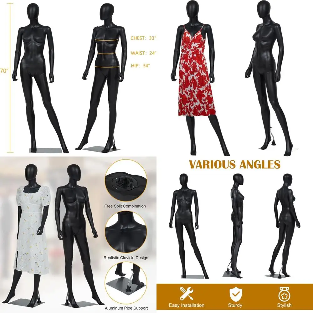 

Регулируемый манекен для демонстрации одежды в полный рост с металлическим основанием для реалистичной демонстрации в швейных ателье, на рынках и в витринах магазинов, черный