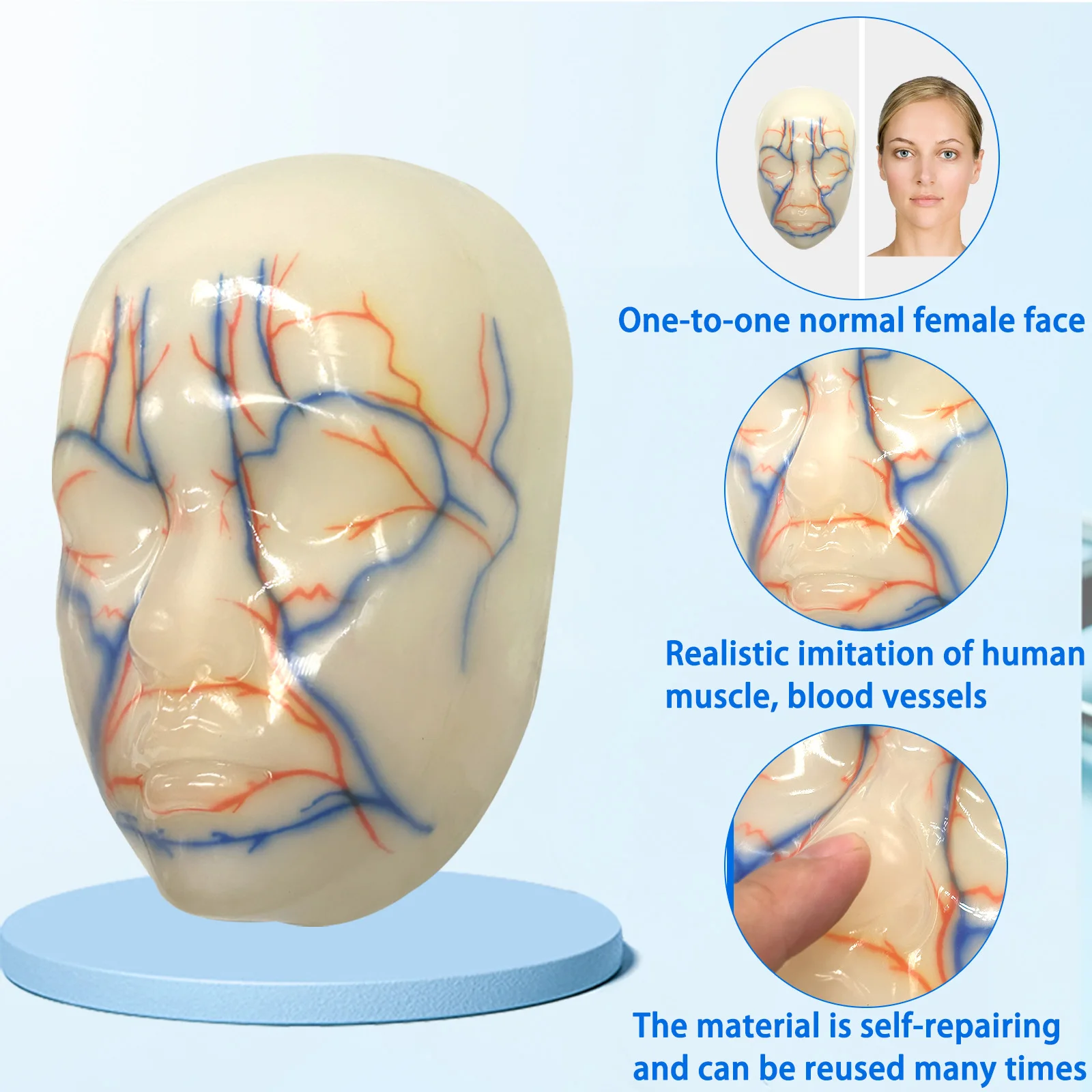 Modelo de treinamento de micro cirurgia plástica facial, injeção de ácido hialurônico, enchimento de agulha de luz de água, remoção de rugas, embe de linha