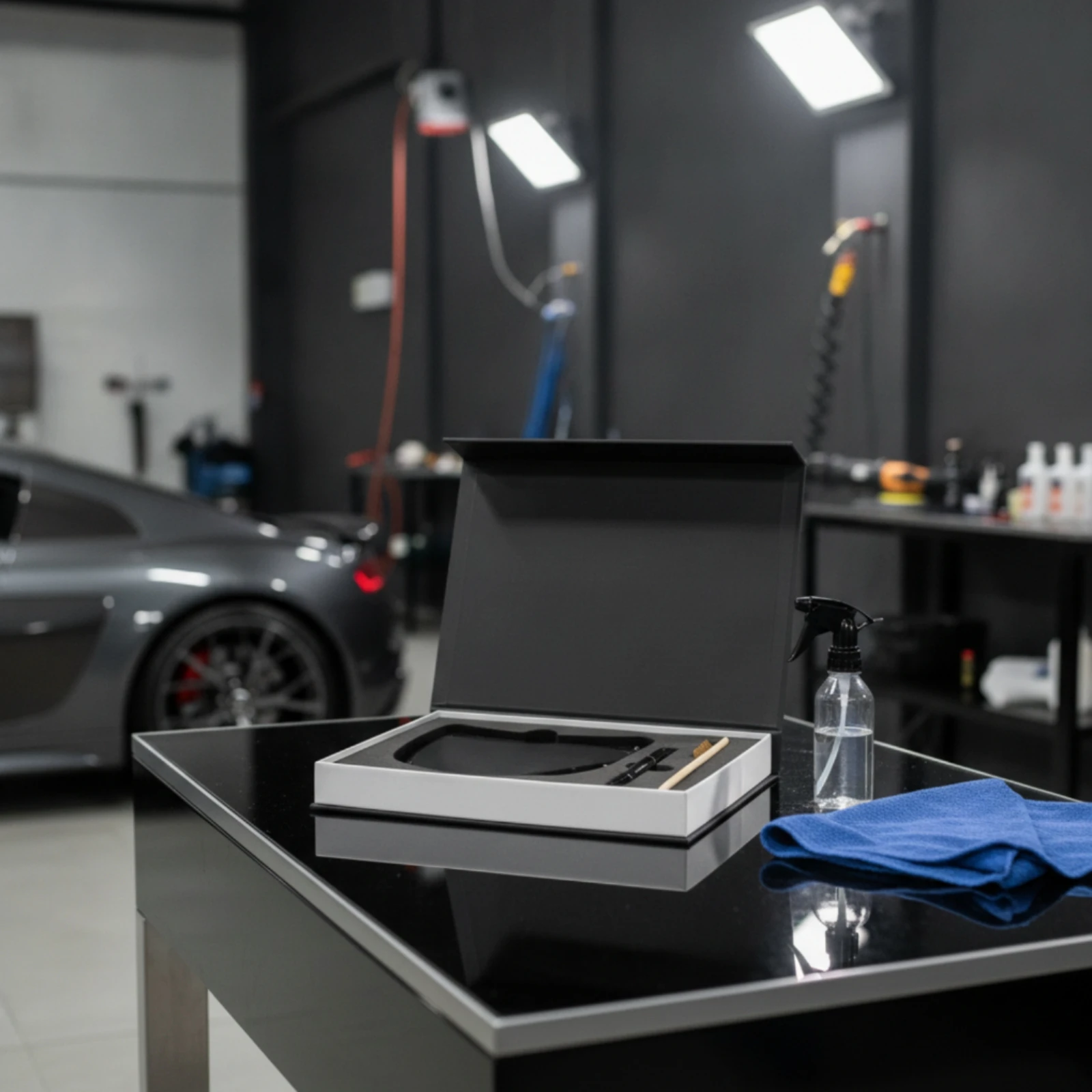 Black Lid Presentation Box with Foam Insert Demo Case for Automotive Coating Film Showcase and Training