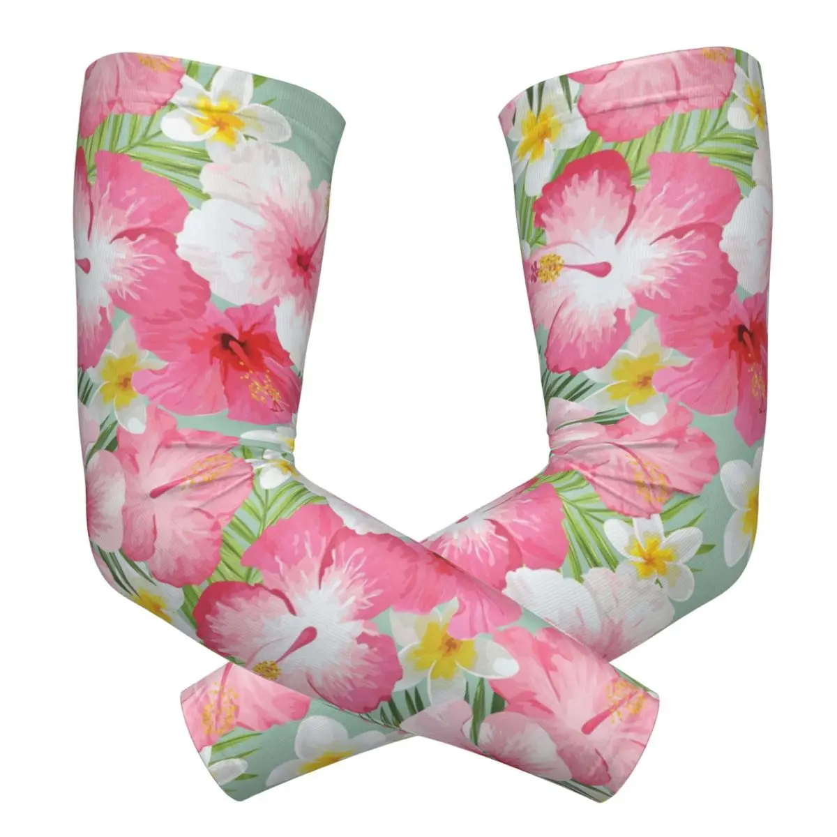 أكمام أذرع تبريد خارجية من زهور الكركديه والبلوميريا الاستوائية، غطاء حماية من الشمس فوق البنفسجية، أكمام وشم لركوب الدراجات في الصيف #1