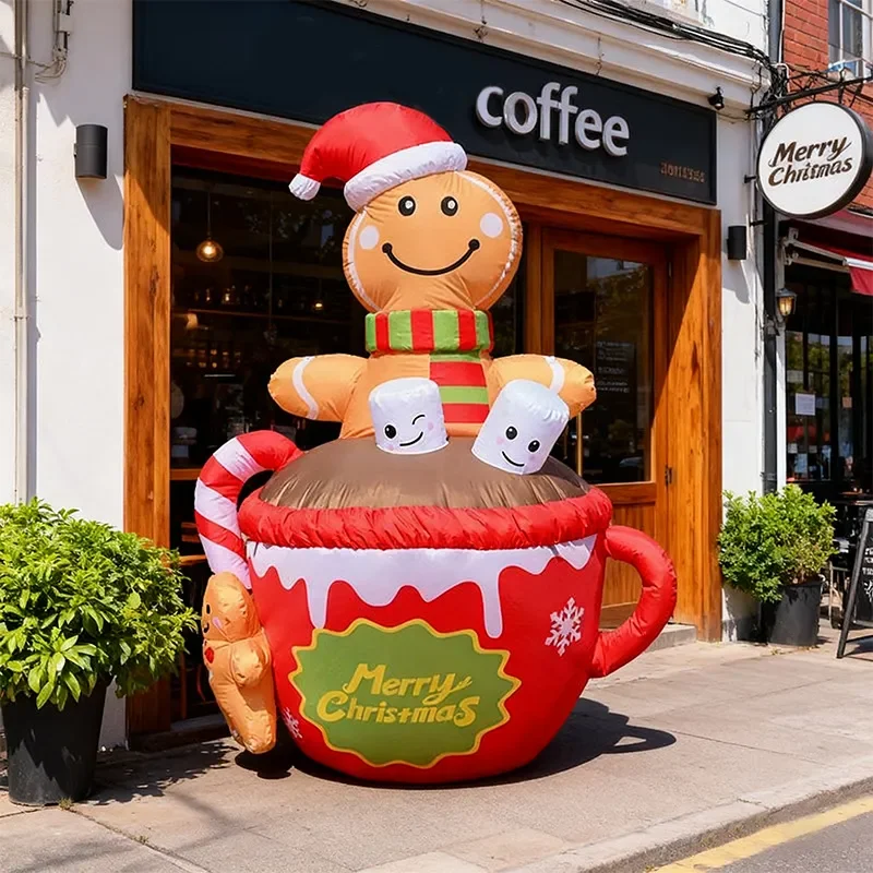 6ft Inflatable Gingerbread Man Christmas Decoration Outdoor LED Light Up Air Blow Up Yard Lawn Holiday Party Display Novelty