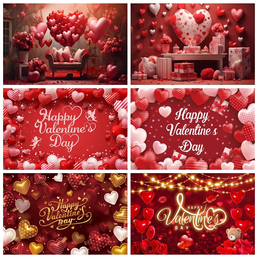 

Happy Valentine's Day Backdrop Red Love Heart Wedding Bridal Shower Anniversary Valentine Party Photography Background Decor