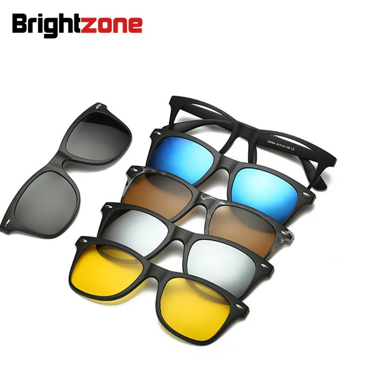 Set Glasses One Frame Five Piece Clip-on Sunglasses SunShade Men Women Magnet Stick Rx Optical Glasses Frame Eyeglasses Oculos