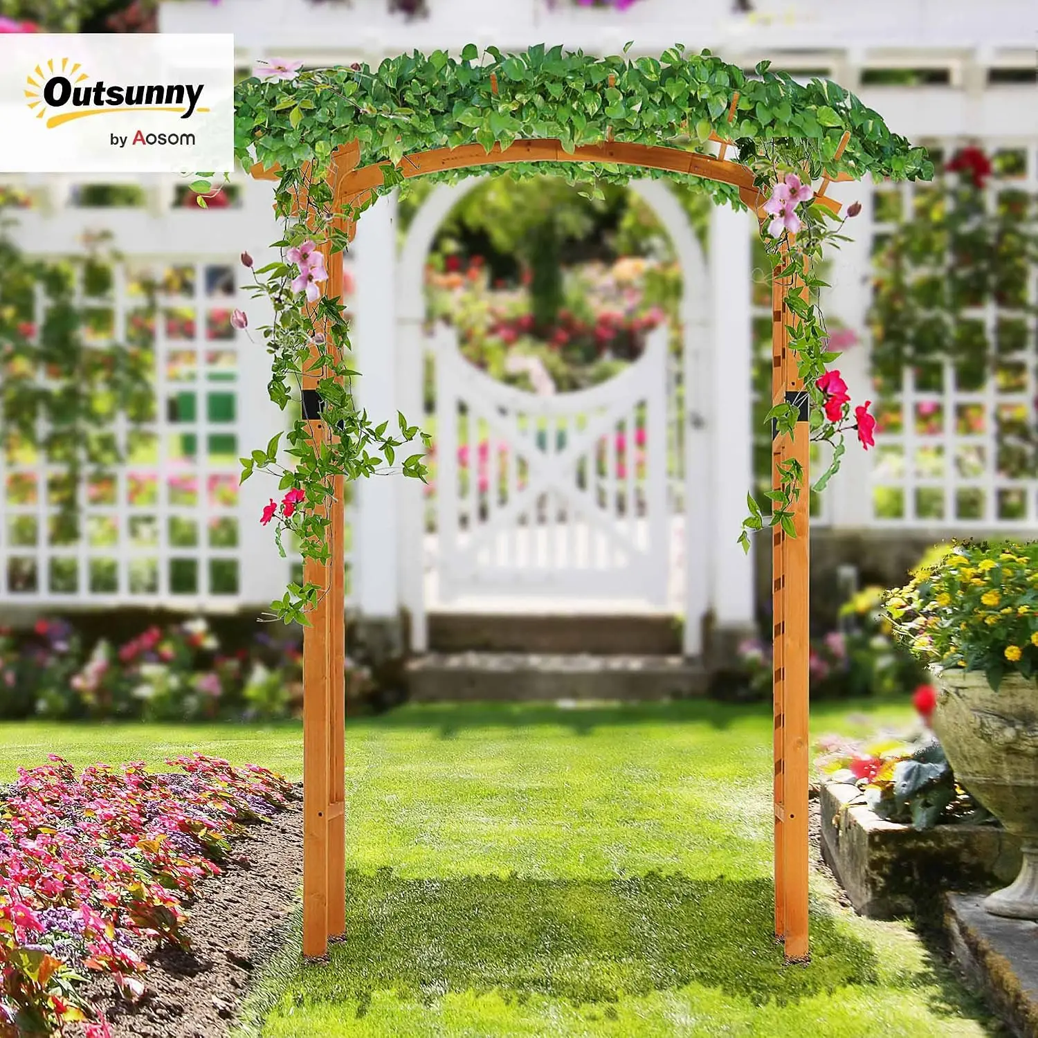 90in Wood Garden Arbor Arch with Trellis Wall Decor for Party, Customized