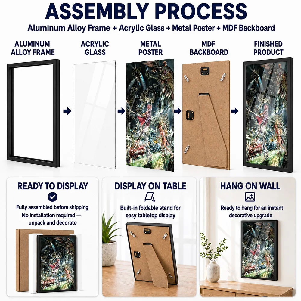 Final Fantasy XIII Lightning And Allies In Battle Framed Metal Print Personalized Photo Heroic Quest Style Wall Art For Library