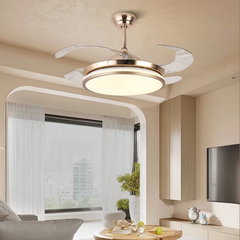 

42''Indoor Modern Retractable Pendant Fans Lamp Iron ABS Body LED Chandelier Ceiling Fan with Lights and Remote for Home Bedroom