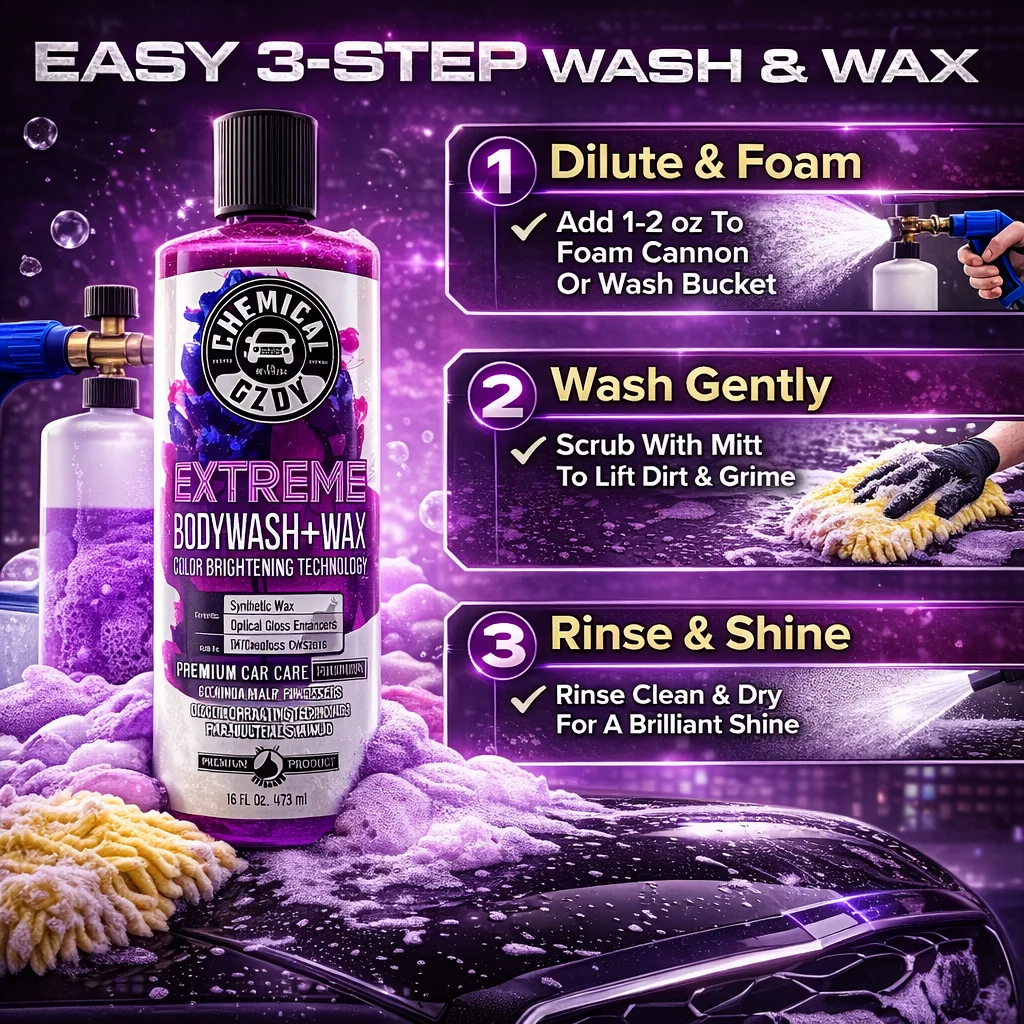 Car Wash Soap with Wax 16oz, High Foam Auto Shampoo, Scratch-Free Cleaning, Gloss Enhancer & Paint Protection