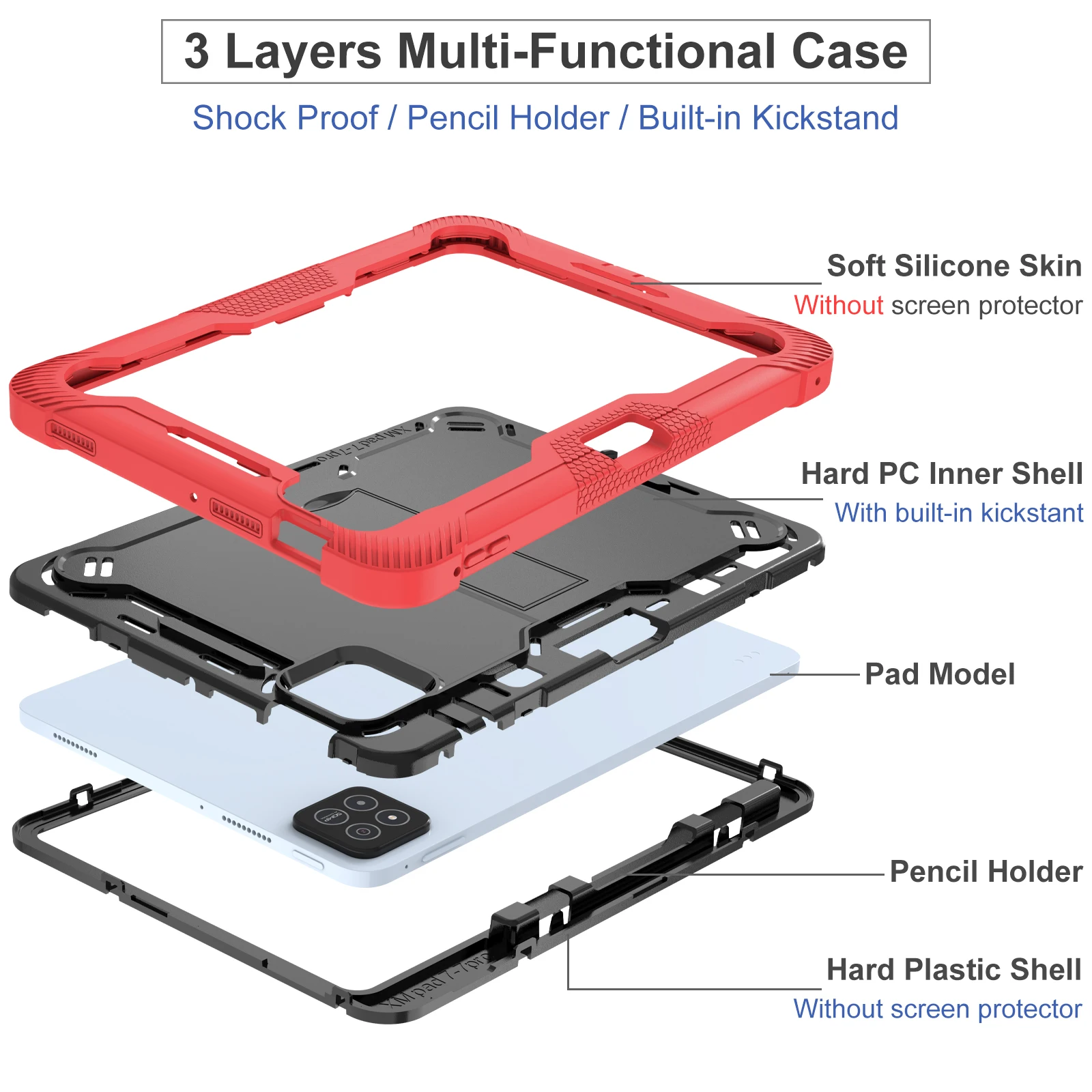 Funda con soporte de armadura resistente para Xiaomi Pad 7 Pro 2024, 11,2 ", protección de 3 capas, cubierta híbrida para niños, carcasa de silicona a prueba de golpes para PC