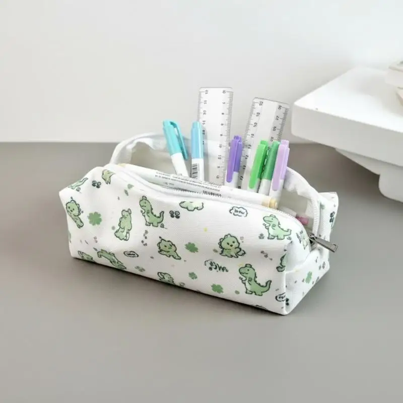 Dinosaur Pattern Large Capacity Pencil Case Metal Zipper Cute Rectangular Pencil Pouch