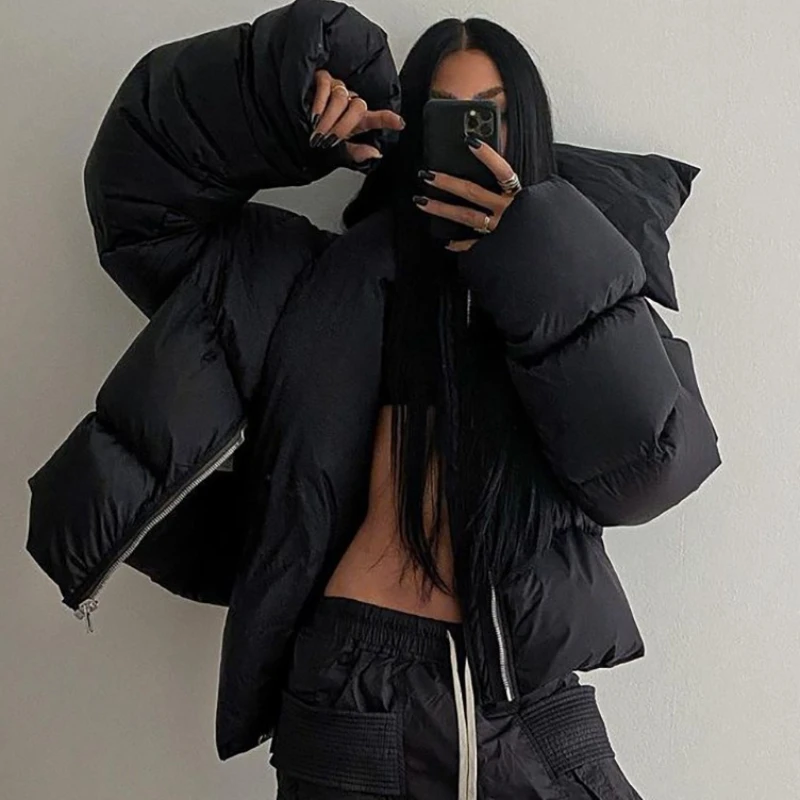 TARUXY Fashiona Warm Cotton Jacket Women's Loose Turtleneck Zipper Long Sleeve Overcoat Winter Warm Bread Short Clothing Female