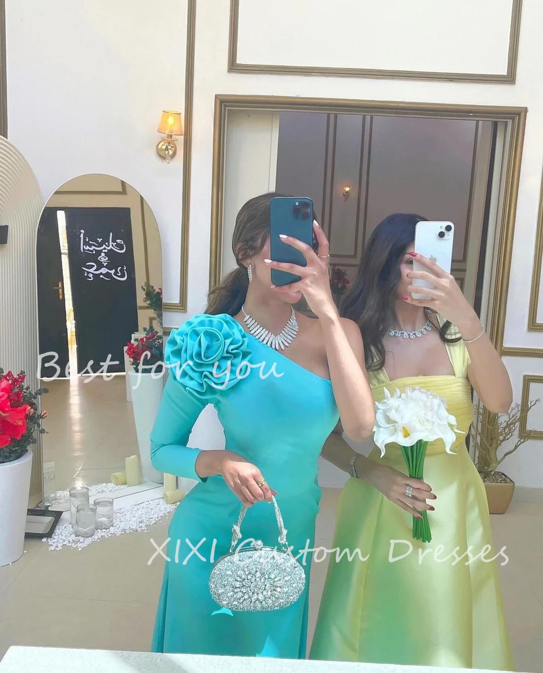 Xixi a-line ein schulter ige boden lange handgemachte blumen party kleider abendkleider elegante party kleider für frauen hochzeit