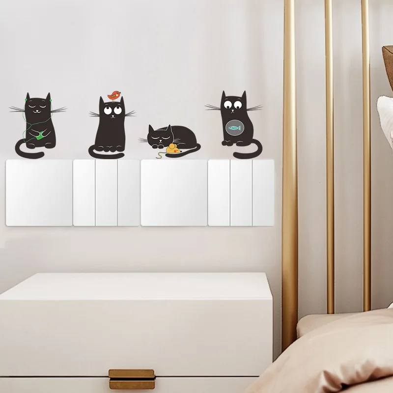 1PCS Cartoon Four Black Cats Switch Pasted Cabinet Bedroom Bedside Porch Home Wall Decoration Wall Sticker