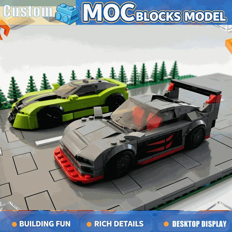 596PCS Dual Sports Racing Car Building Blocks Performance Vehicle Models Creative DIY Assembly Toy Road Scene Collection Gifts