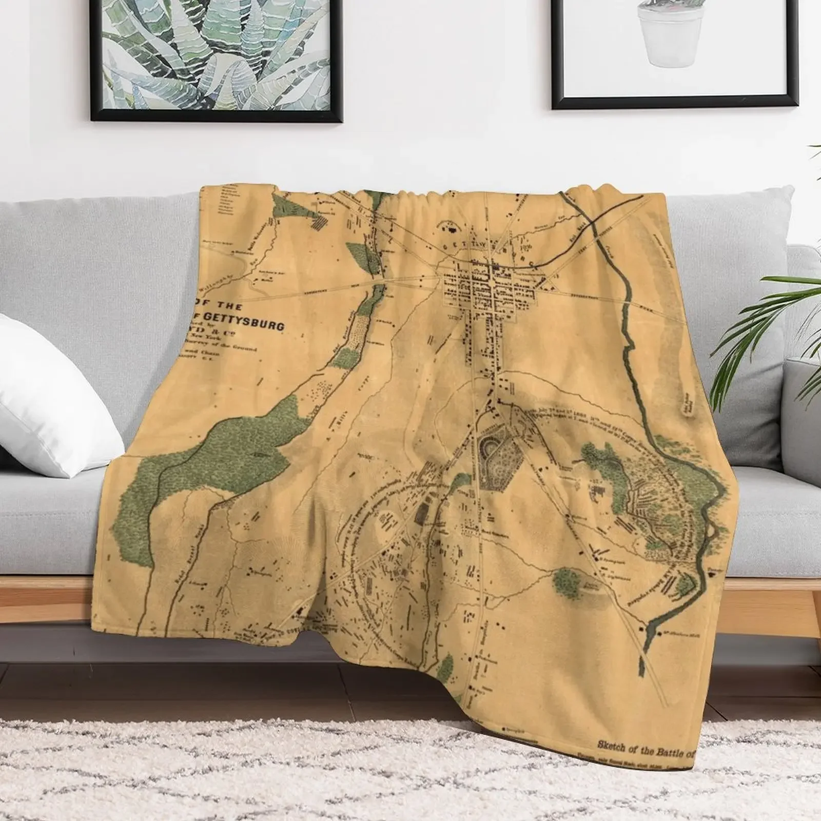 Vintage Battle of Gettysburg Map (1864) Throw Blanket Softest Flannels Quilt Blankets