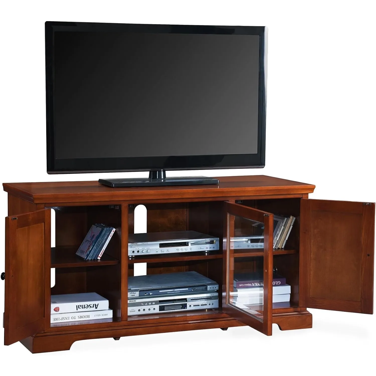 Leick Home 87350 Three Door TV Stand with Cabinet Storage for 55