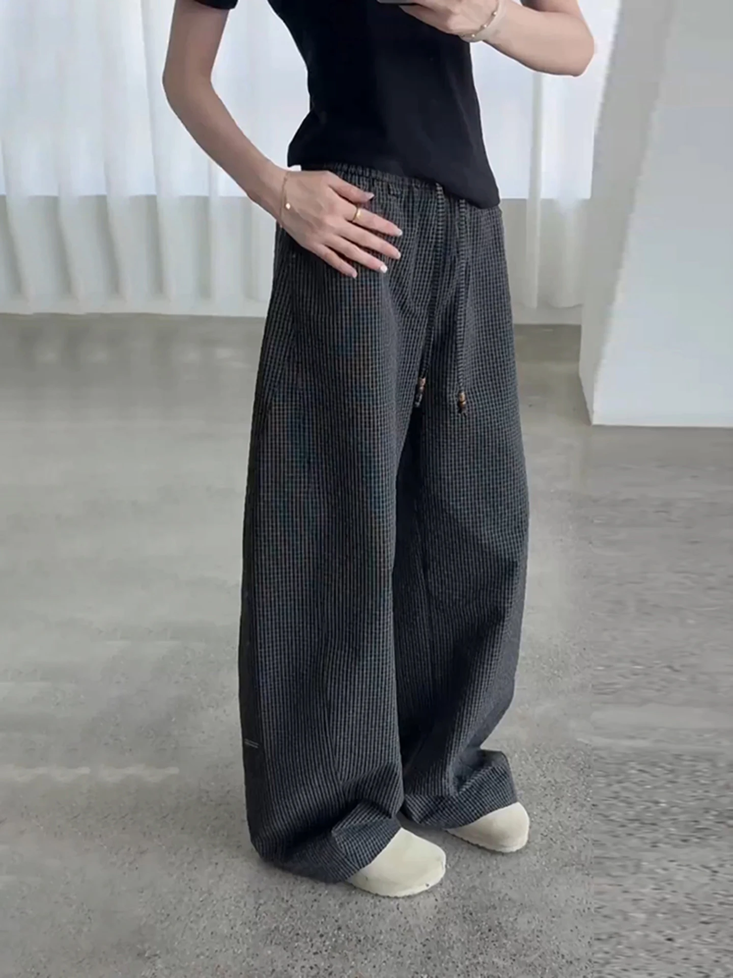 

Женские летние брюки Bla Plaid Bubble Cloth в американском уличном стиле, повседневные, широкие, свободные, в стиле «ленивый шик»