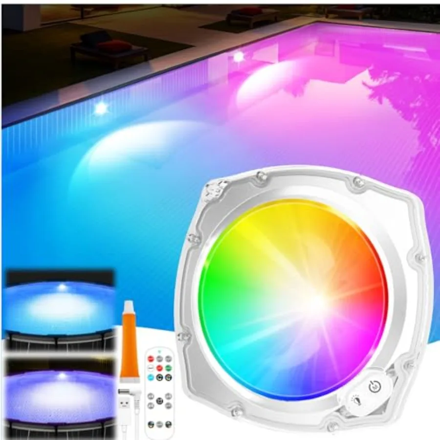 Rechargeable Submersible Pool Lights with Remote, 5000mAh Underwater Led Pool Light for Above Ground Pool Lights Waterproof, 9
