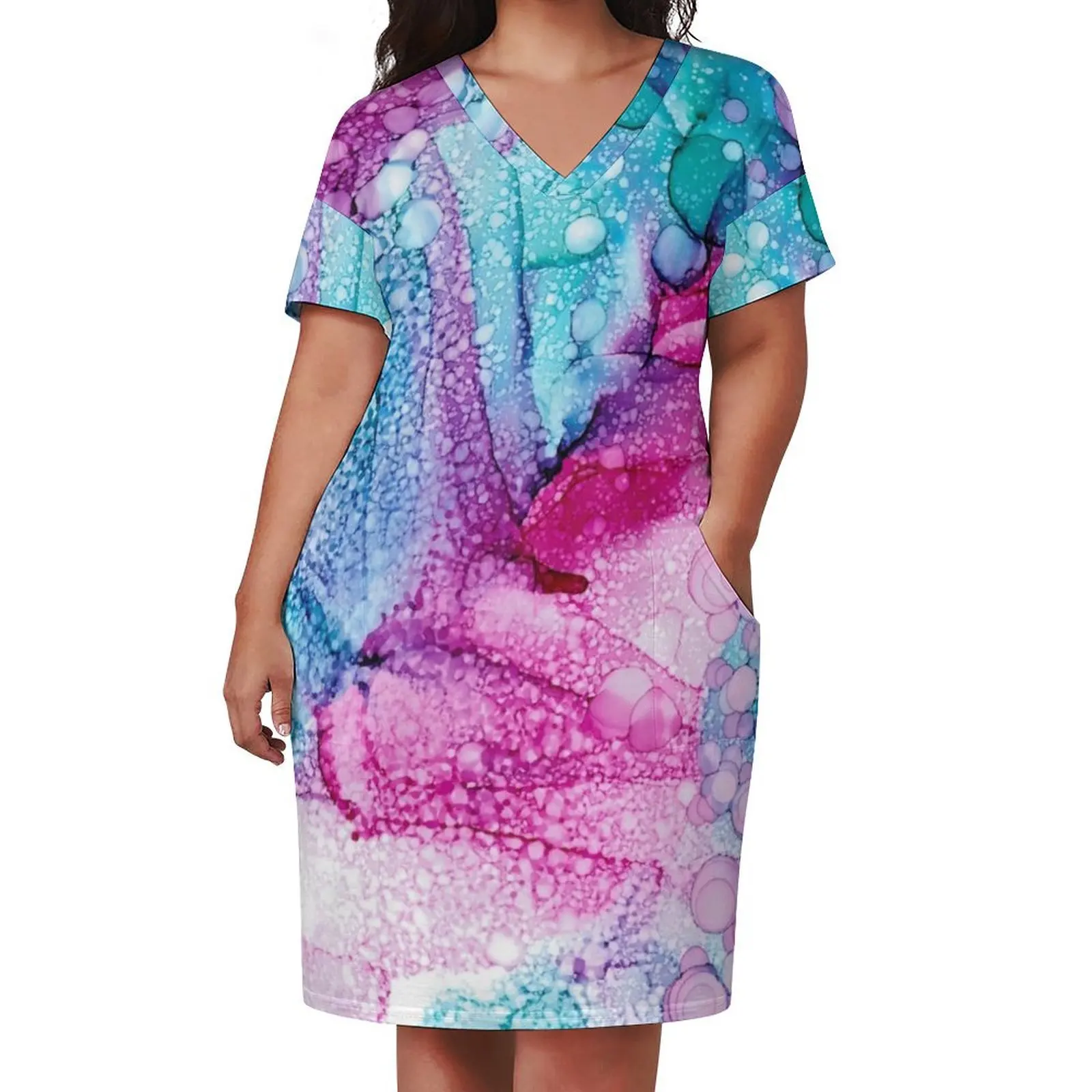 Cotton Candy Explosion 32622 Modern Alcohol Ink Abstract by Herzart Loose Pocket Dress Clothing Elegant gowns