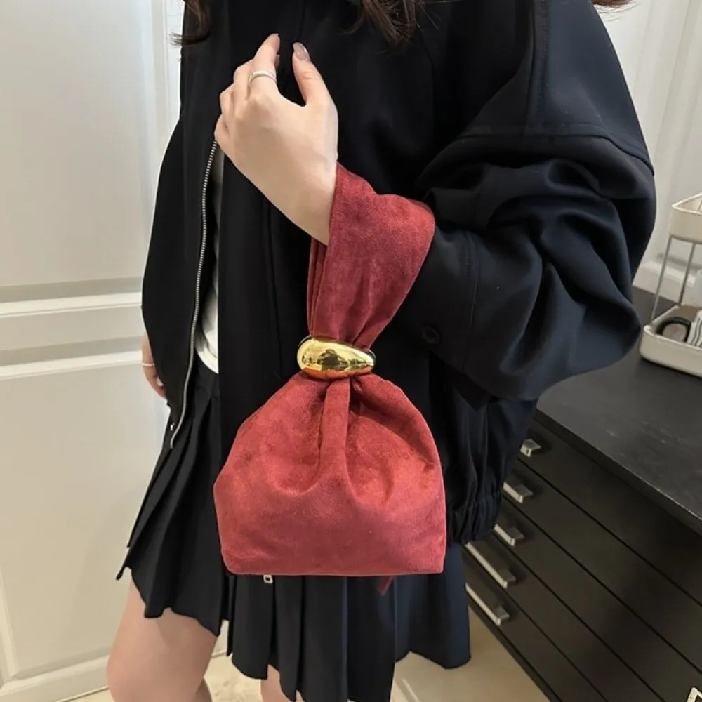 

Solid color Suede Clutch Bag Side Zipper Large Capacity Party Evening Bag Handbag Korean Style Pleated Bucket Bag Female/Girls