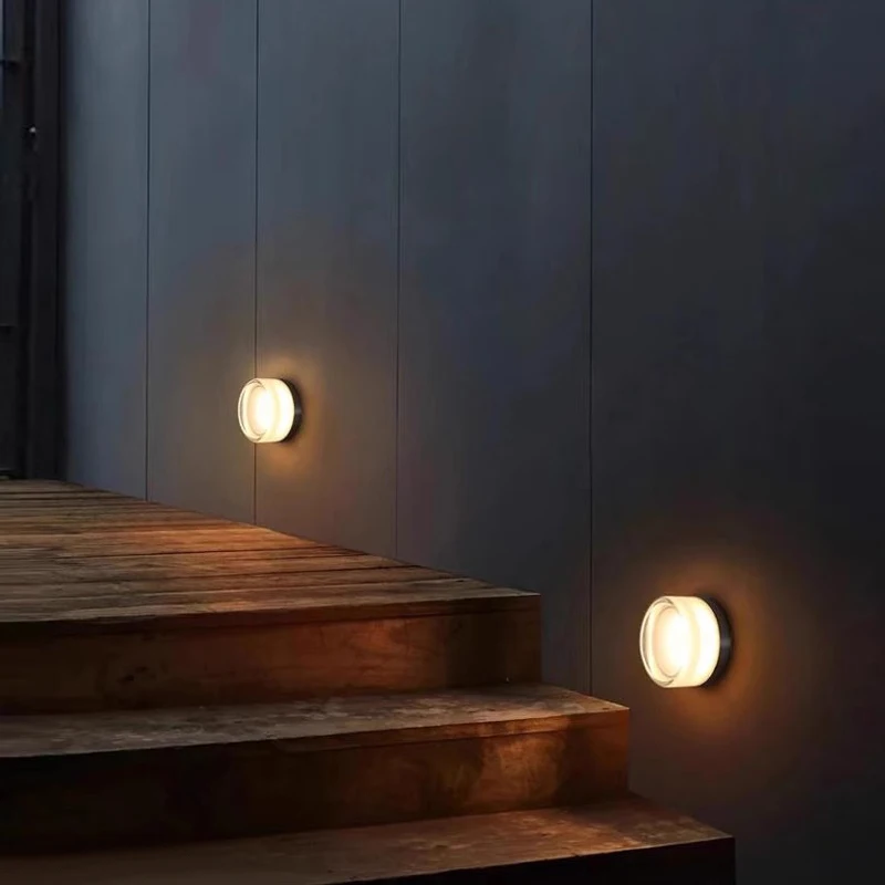 Modern LED Wall Lamp Round Amber Bedroom Bedside Decor Wall Lights for Sconces Living Room Aisle Porch Smoke Grey Indoor Fixture