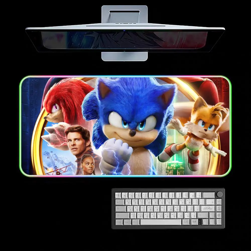 Cool Sonic Cartoon Mouse Pad RGB Gaming Mouse Pad Desk Mat HD Gamer Large LED Light XXL MousePads
