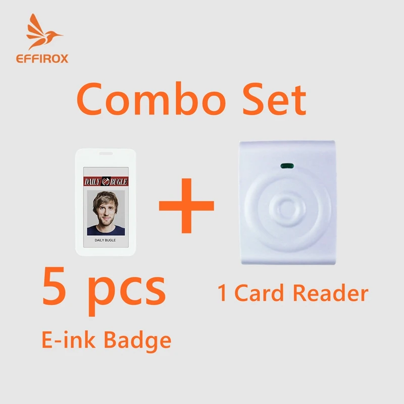 Set combinato di 5 badge intelligenti e 1 lettore di carte, carta d'identità eink e-ink badge identificativi per dipendenti carta d'identità epaper carta d'identità NFC