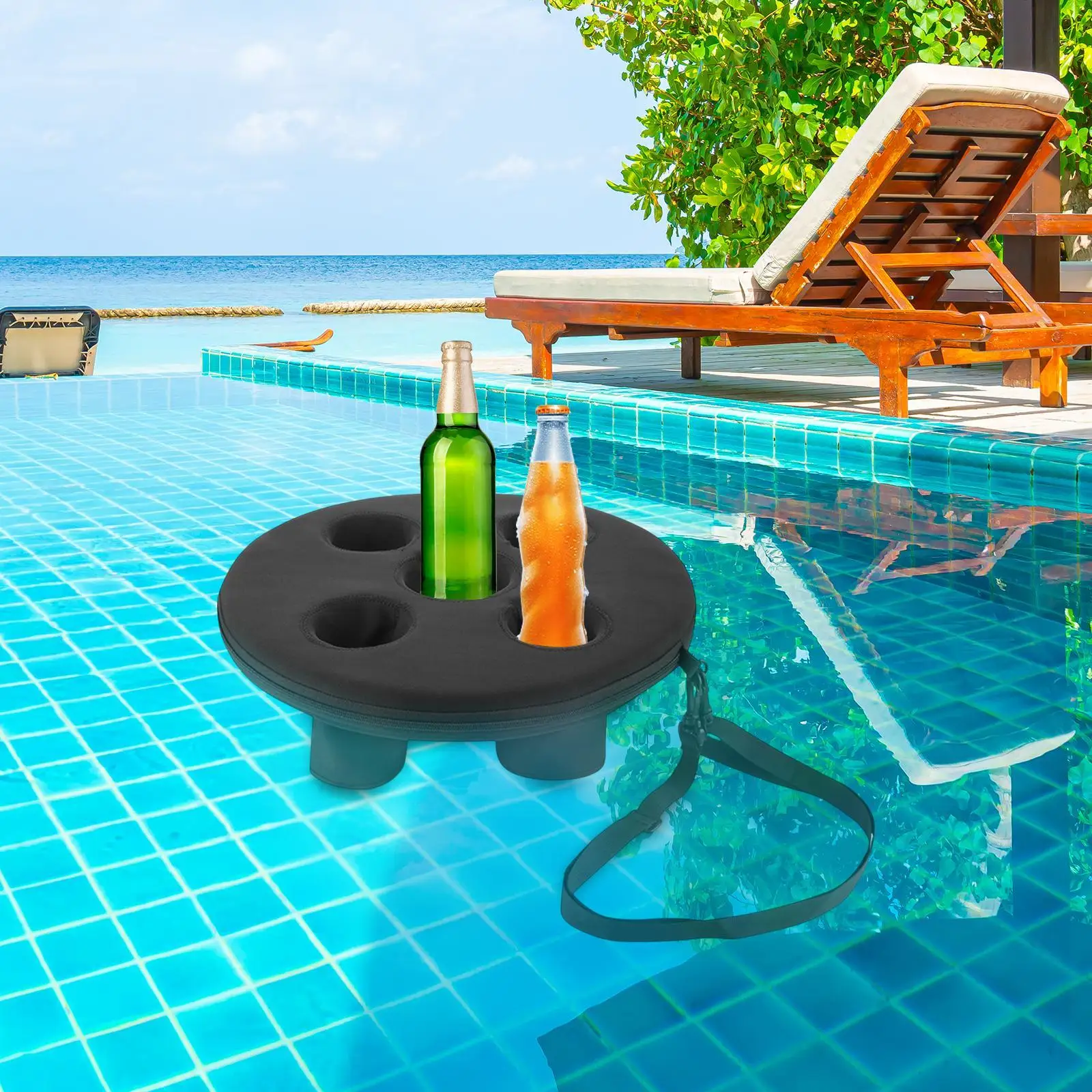 Suporte flutuante para bebidas, bandeja flutuante para bebidas na piscina, 5 copos para festa, banheira, praia