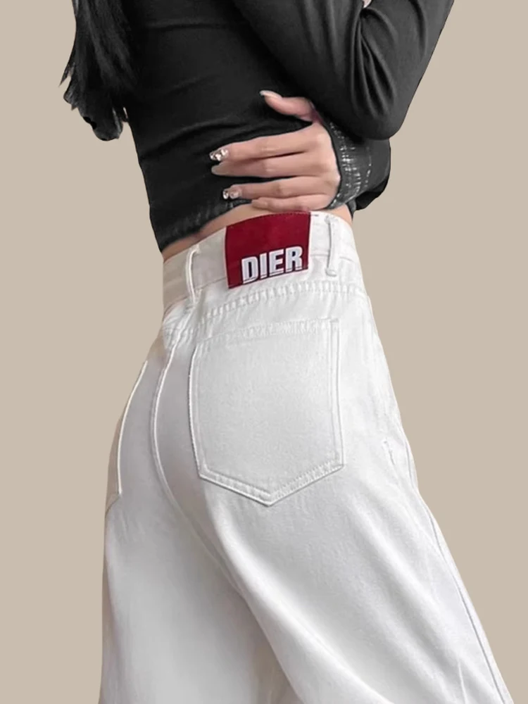 Damskie jeansy z wysokim stanem i szerokimi nogawkami, na wiosnę i jesień, zakrywające biodra, długie do podłogi, o prostym kroju, codzienne, wodoodporne.