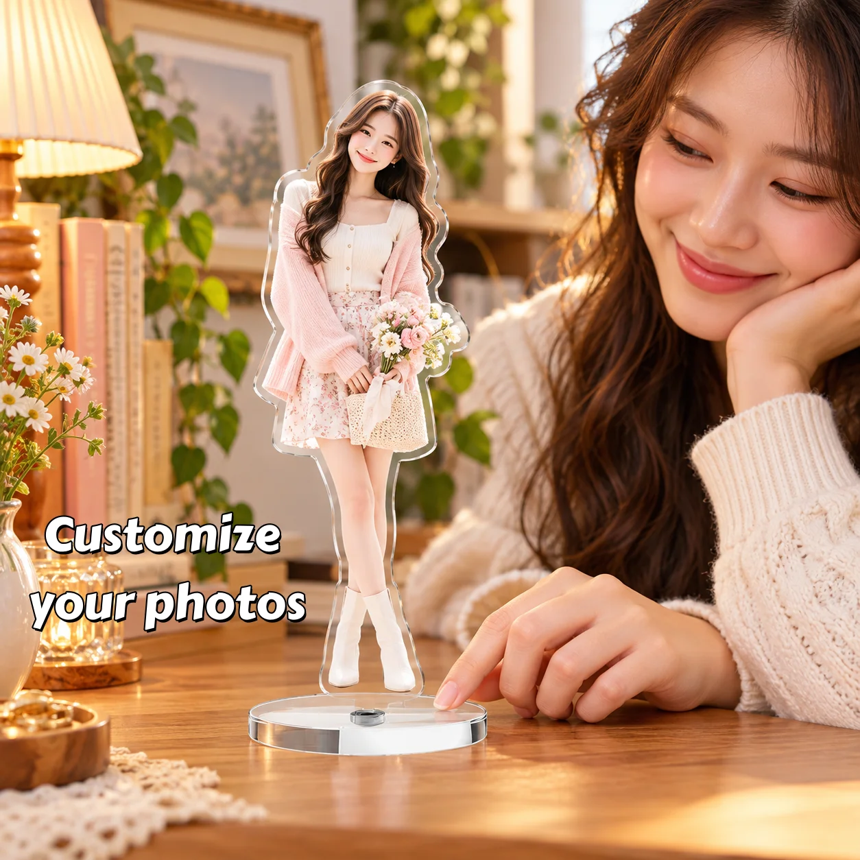 Custom Double Sided Rotating Standee Acrylic 360 Swivel Photo Frame Personalized Picture Desk Display for Home Office Decor Gift