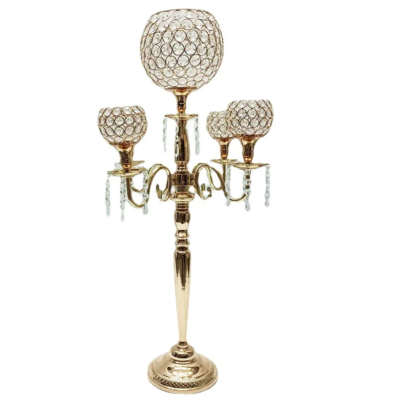 European light luxury 5-head crystal candle holder wedding decoration candle holder long table central ornament flower ware roma