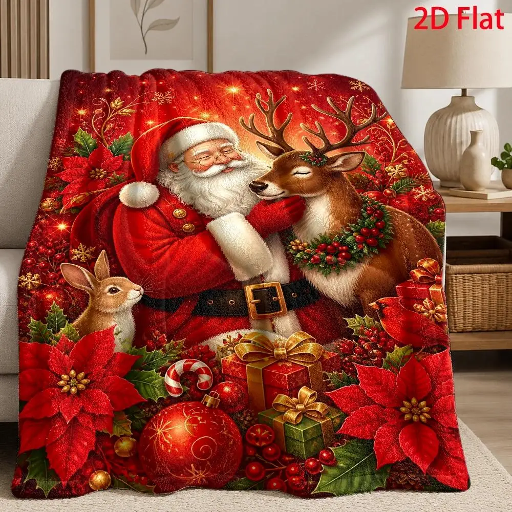 Merry Christmas Blanket Flannel Throw Poinsettia Flower Leaf Red Holiday Pinecone Warm Plush Fleece Cover Sofa Bed Bedding