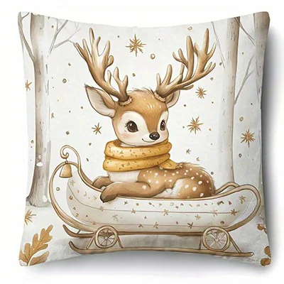 Home Decor Christmas Deer & Snowman Pattern Cushion Covers Pattern Cushion Cover Suitable for Sofa Bedroom Car Pillow Cover
