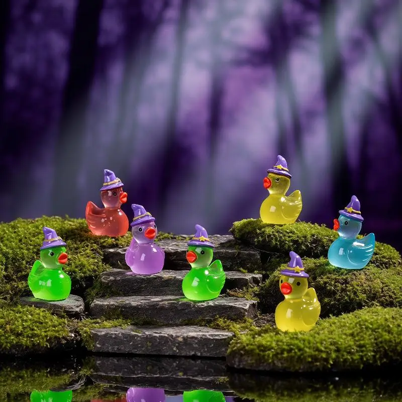 Magic Hat Mini Glow in Dark Duck Figurines Adorable Luminous Miniatures for Home Desk DIY Craft Decor
