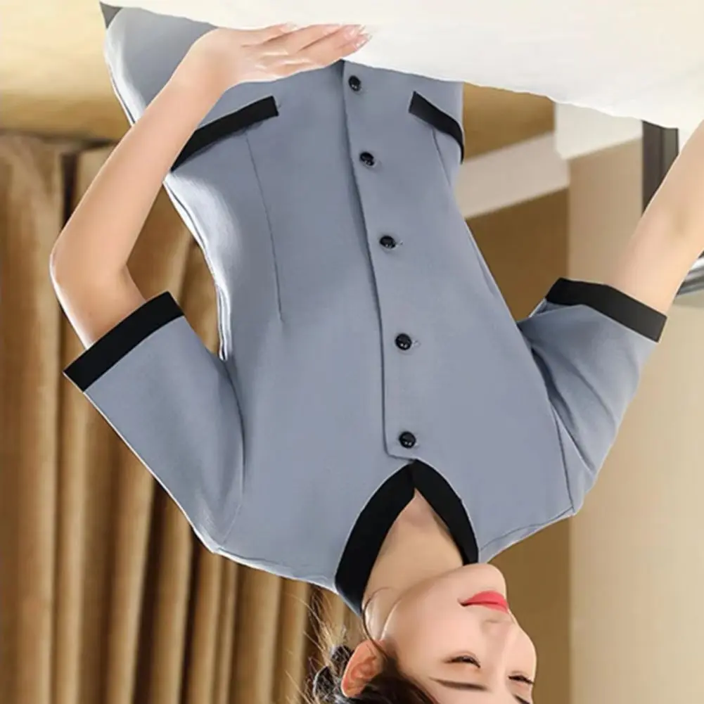 

2025 Women Slim Fit Spring Top Commuting Style Shirt Hotel Housekeeping Uniform Women's Slim Fit Top with Stand Collar for Ladie