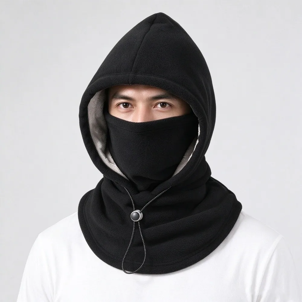 Casual Thermal Fleece Balaclava Hat Windproof Cold-proof Hooded Neck Ear Protector Drawstring Helmet Hat Girls