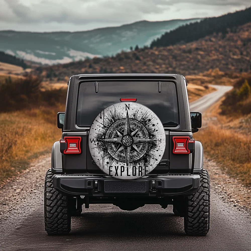 Защитный рукав для шин — черно-белый дизайн Compass Rose EXPLORER, для джипов, внедорожников, спортивных автомобилей — готовая к приключенке внедорожная шина