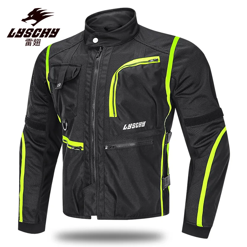 LYSCHY Motorcycle Summer Protective Jacket Men Breathable Mesh Biker Jacket Moto Reflective Riding Clothing Motorbike Jacket
