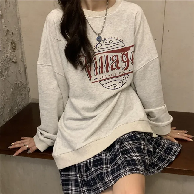 Vintage Long Sleeve Base Shirt Top Loose Casual Women Clothing Spring Summer Coat Korean Style Comfort Steetwear O-neck Tshirt